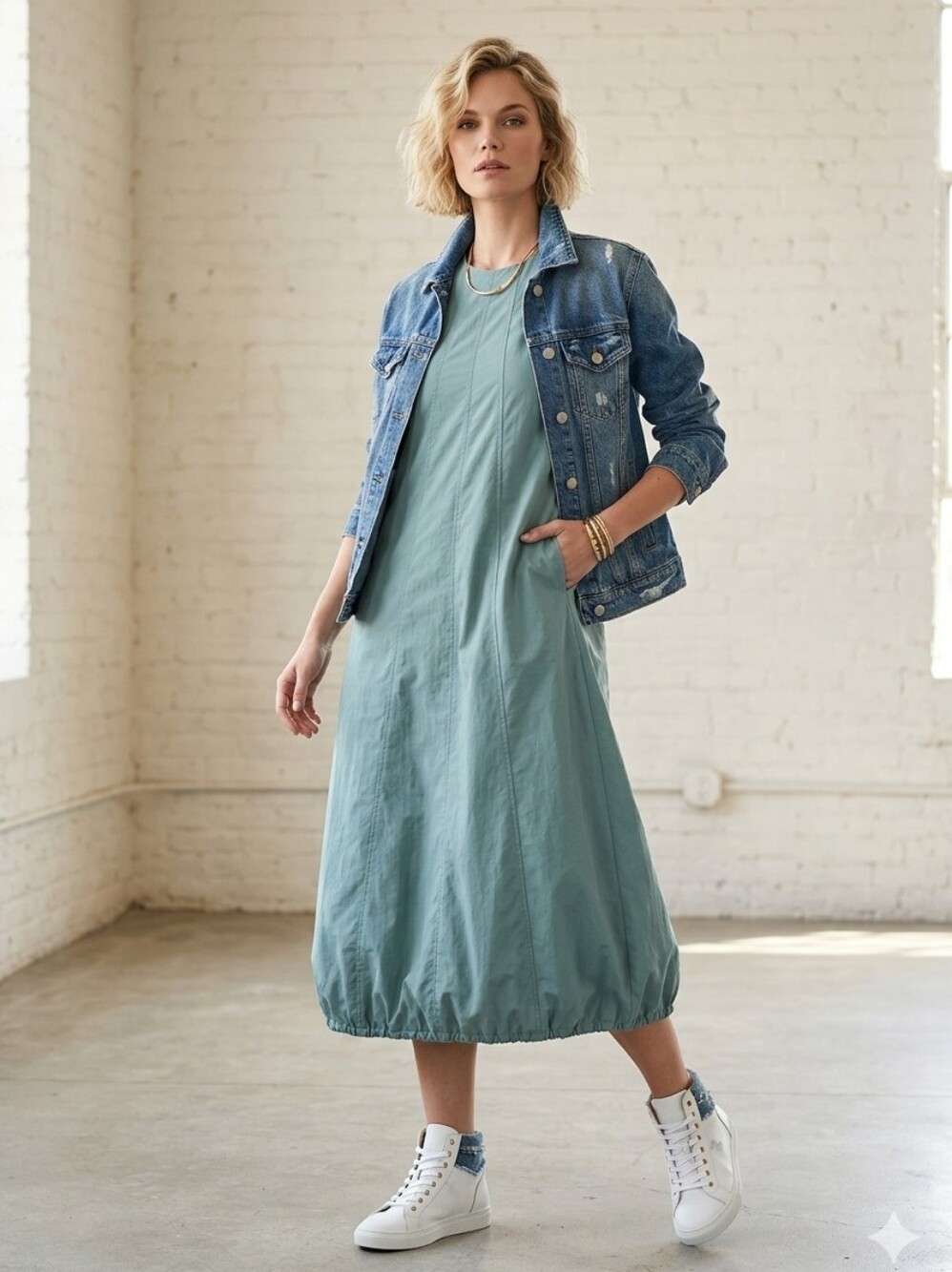 Tiffany Blue Nylon Bubble Skirt Dress Cargo Pulls Midi A-Line Aleeza Paris M NWT - Picture 15 of 15